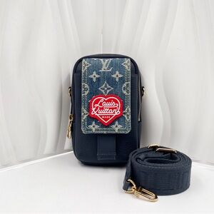 LOUIS VUITTON X NIGO Flap Double Crossbody Bag Denim Monogram Heart Patch